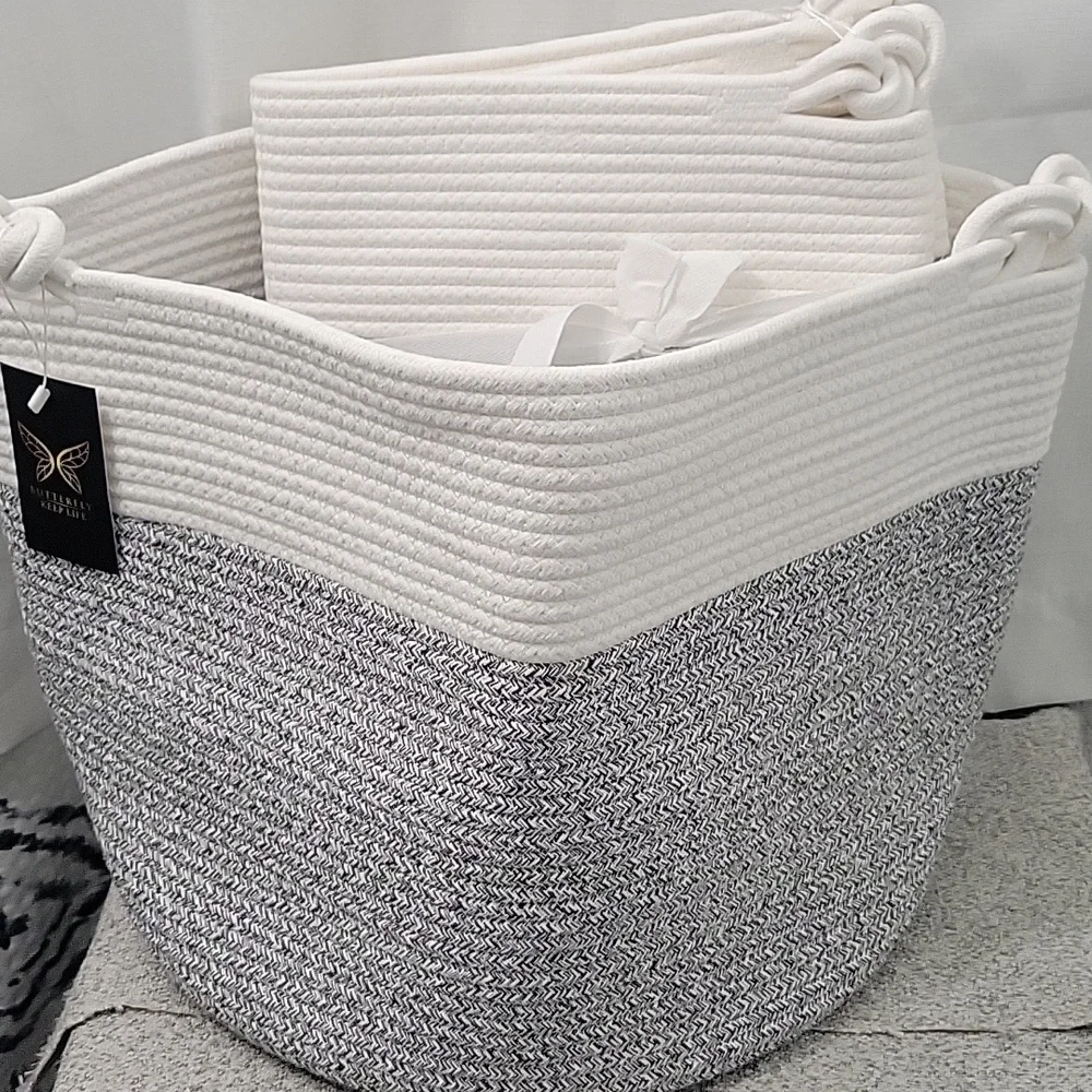 Cotton Rope Basket  Set Of 2 15x13 In